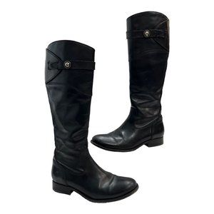 Frye Womens 6.5 Riding Boots Molly Button Extended Calf Tall Leather Boot Black